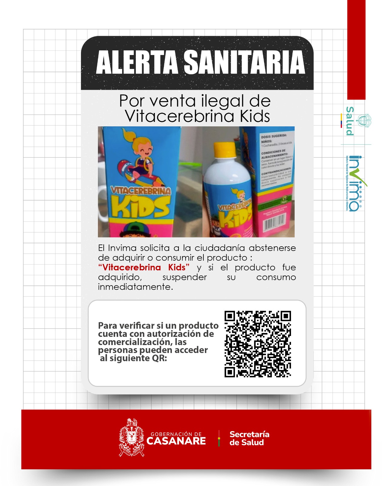 Alerta del Invima por venta ilegal de Vitacerebrina Kids en el país